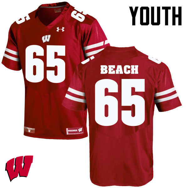 Wisconsin Badgers Youth #65 Tyler Beach NCAA Under Armour Authentic Red College Stitched Football Jersey TL40L06XW